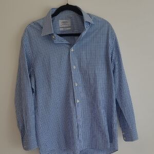 Charles Tyrwhitt Shirt Mens 161/2x33 Blue Checked Long Sleve Dress Shirt